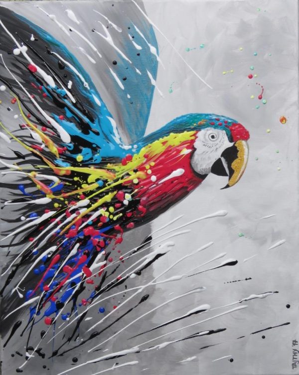 pouring médium - papagáj akril festmény