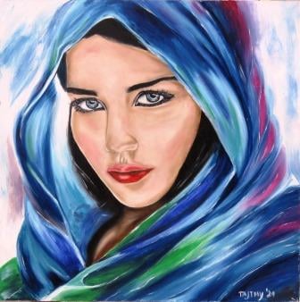 Afgán lány olajfestmény - női portré