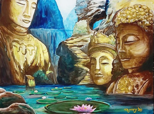 Buddha szobrok akril festés