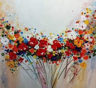 Virágcsokor akril festmény részlet