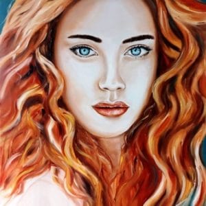 Szegedi élményfestés - Vörös fürtök - női portré olajfestés