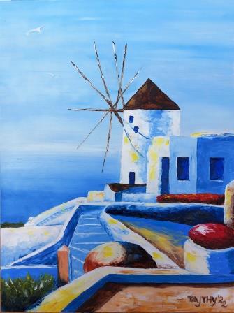 Santorin malom olaj festmény